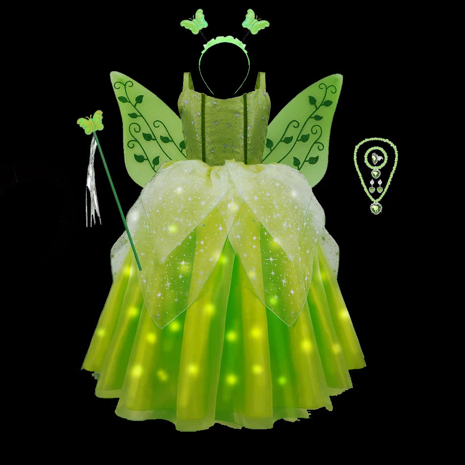 Girls Tinkerbell Fairy Dresses LED Light Up Fairy Princess Costume