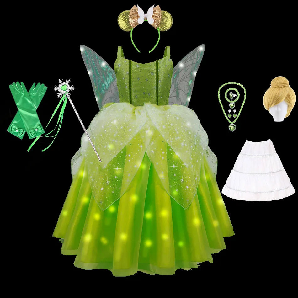 Girls Tinkerbell Fairy Dresses LED Light Up Fairy Princess Costume