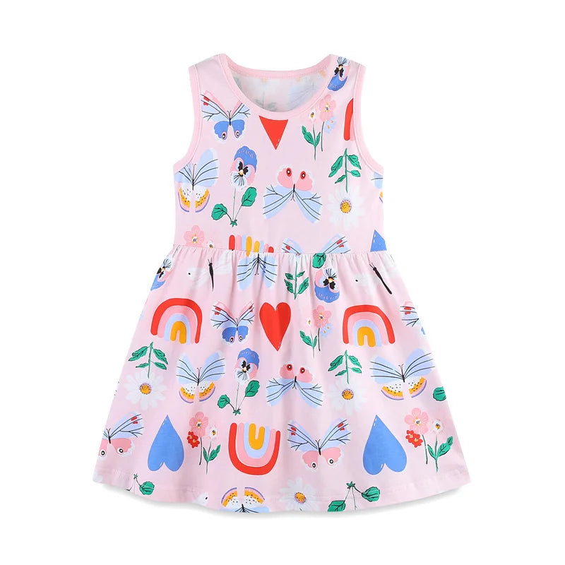 2-7T Jumping Meters Princess Dresses Summer Girls Party Dress Flowers Print Children's Short Sleeve Dresses Frocks Toddler