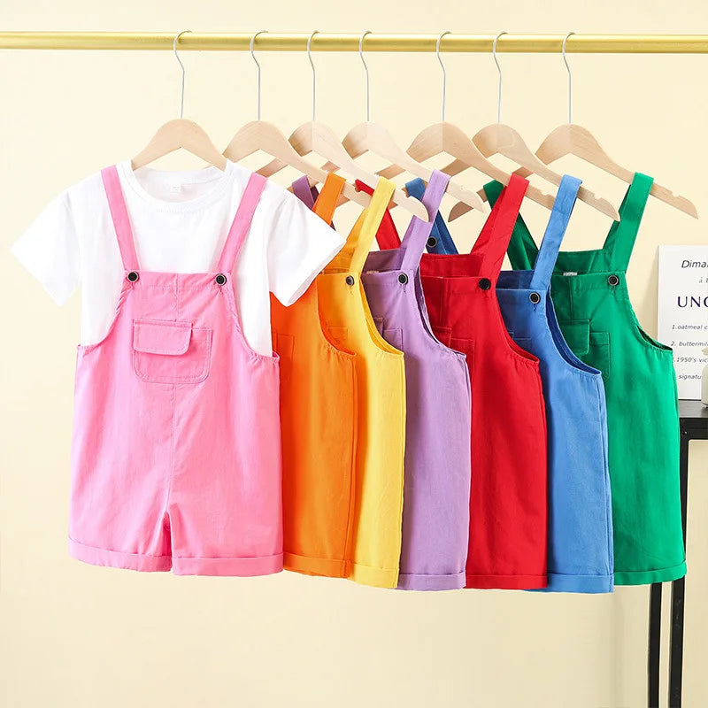 Children's Short Pants Performance Costumes, KinderGarten Candy-Colored Work Pants, Girls' Suspenders Pants, Boys' Short Pants