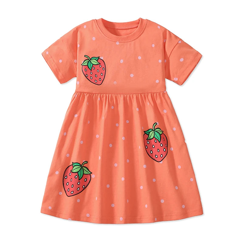 Little maven 2025 New Summer Cartoon Strawberry Dresses Cotton Children's Clothing Casual Vestidos Clothes for Kids 2-7 year