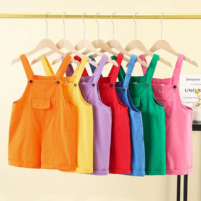Children's Short Pants Performance Costumes, KinderGarten Candy-Colored Work Pants, Girls' Suspenders Pants, Boys' Short Pants