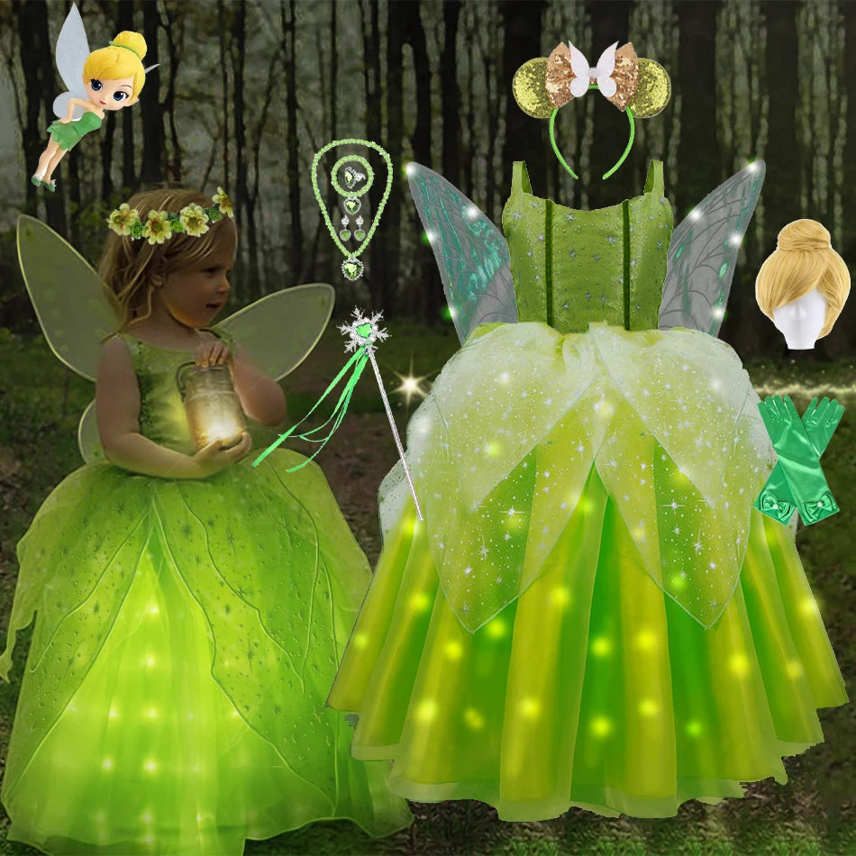 Girls Tinkerbell Fairy Dresses LED Light Up Fairy Princess Costume