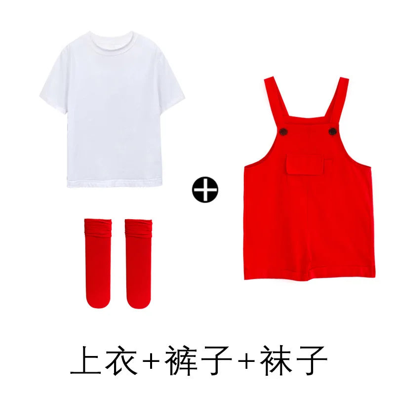 Children's Short Pants Performance Costumes, KinderGarten Candy-Colored Work Pants, Girls' Suspenders Pants, Boys' Short Pants