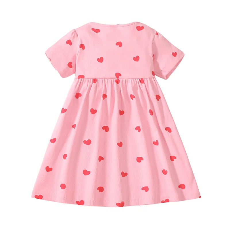 Jumping Meters  2-8 Years New Arrival Girls Dresses Hearts Hot Selling Summer Kids Clothing Short Sleeve Baby Frocks