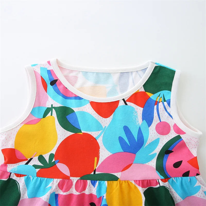 2-7T Jumping Meters Princess Dresses Summer Girls Party Dress Flowers Print Children's Short Sleeve Dresses Frocks Toddler