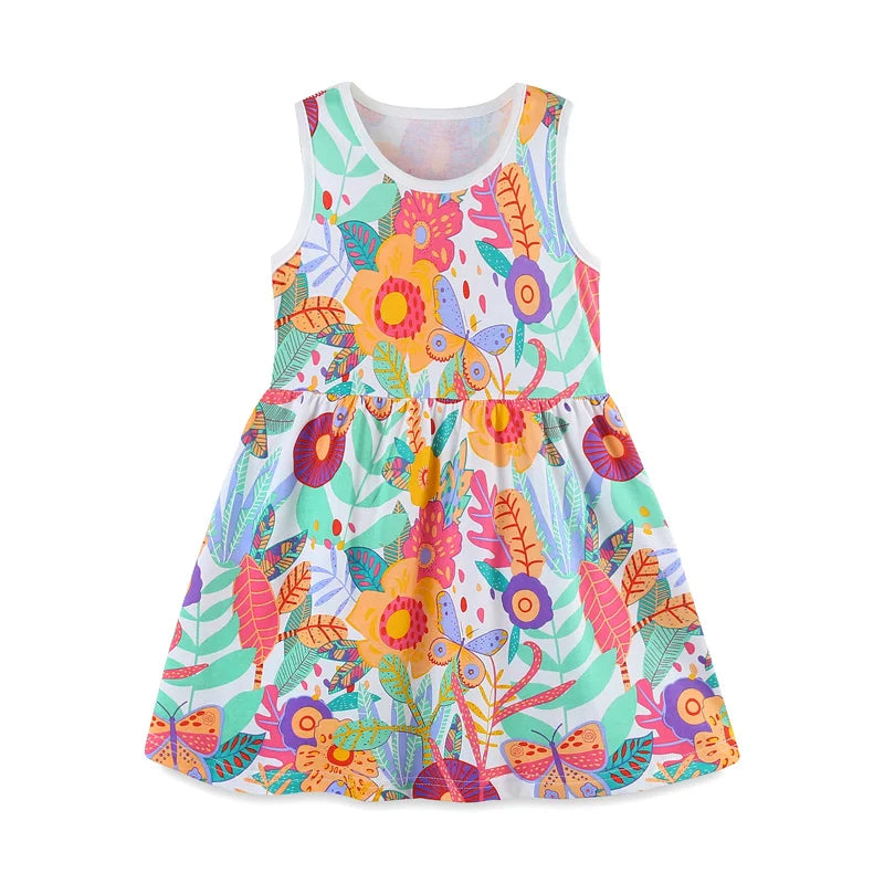 2-7T Jumping Meters Princess Dresses Summer Girls Party Dress Flowers Print Children's Short Sleeve Dresses Frocks Toddler