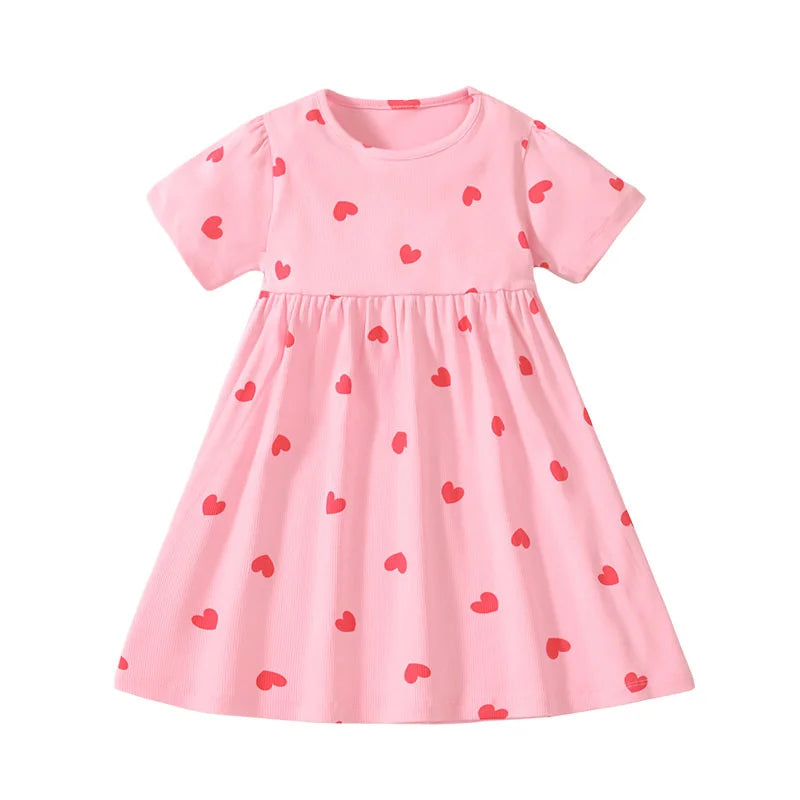 Jumping Meters  2-8 Years New Arrival Girls Dresses Hearts Hot Selling Summer Kids Clothing Short Sleeve Baby Frocks