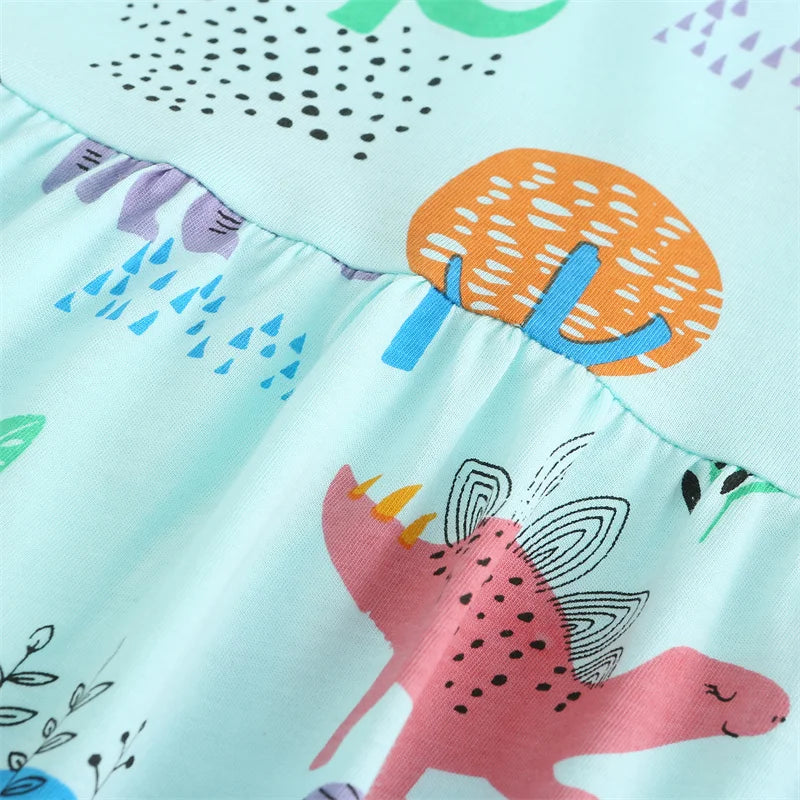 Jumping Meters 2-7T Dinosaurs Girls Dresses With Animals Print Hot Selling Children's Cotton Dinosaur Print Fashion Kid Frock