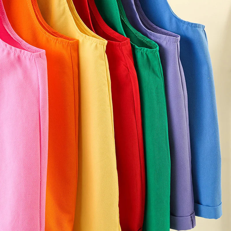 Children's Short Pants Performance Costumes, KinderGarten Candy-Colored Work Pants, Girls' Suspenders Pants, Boys' Short Pants