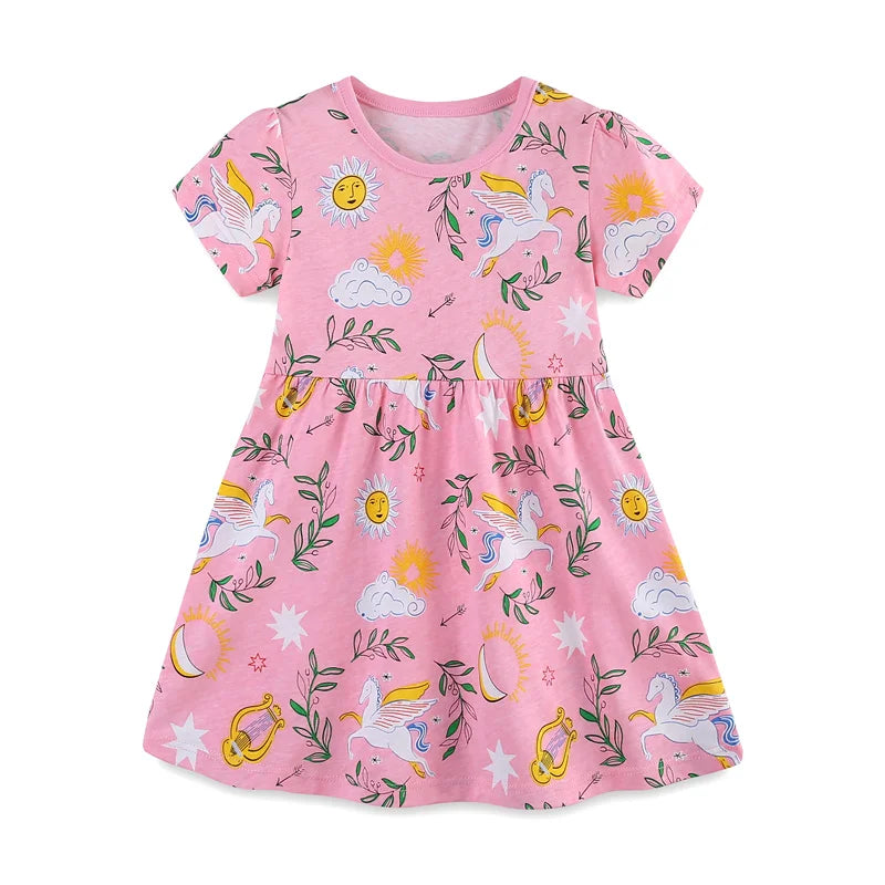 Jumping Meters 2-7T Dinosaurs Girls Dresses With Animals Print Hot Selling Children's Cotton Dinosaur Print Fashion Kid Frock