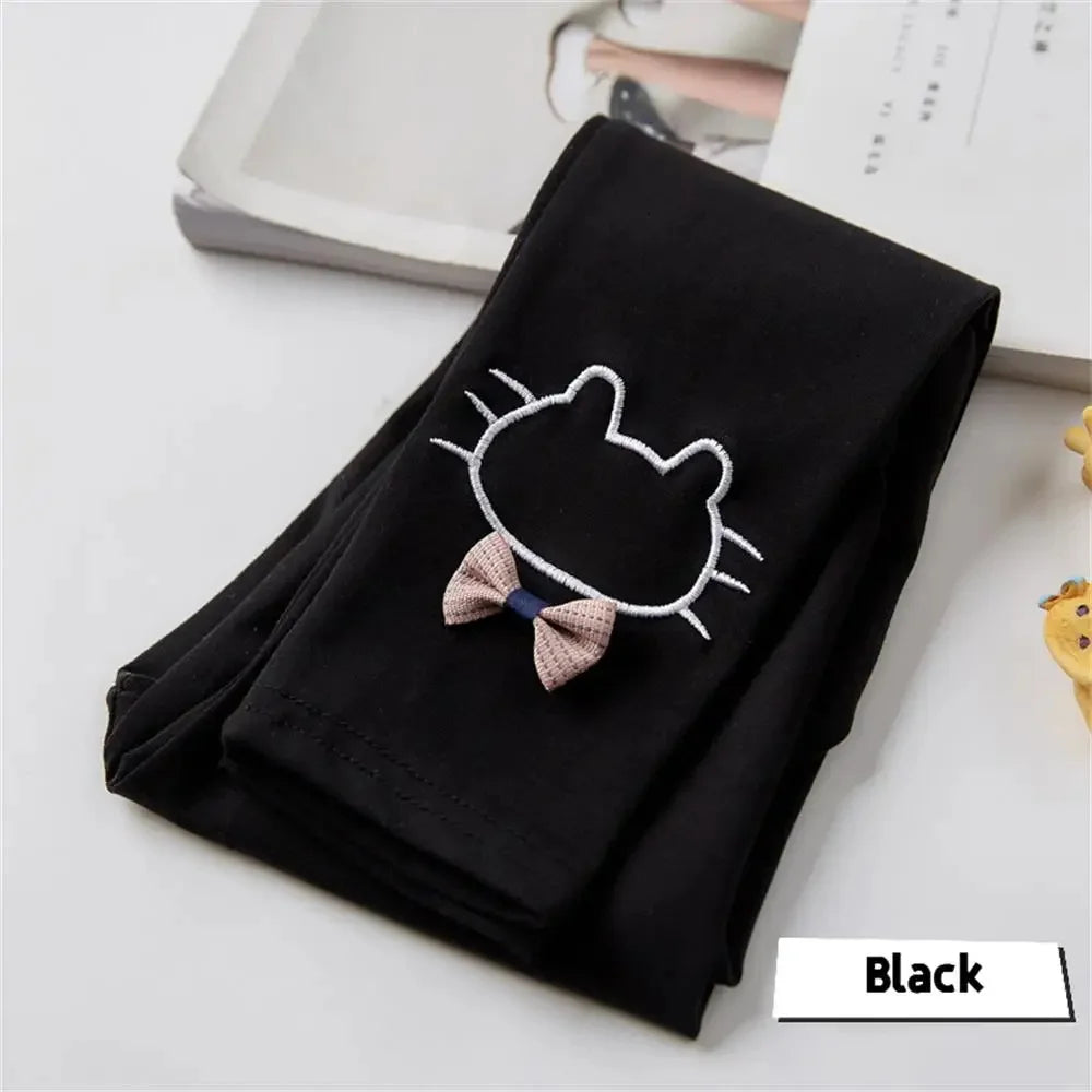 Girls Autumn Clothes Cute Cat Embroidery Girls' Leggings Elastic Spring Thin Warm Girl Pants Children's Clothing Casual Trousers