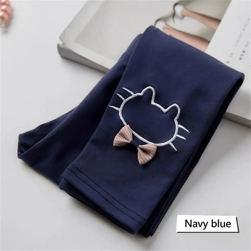 Girls Autumn Clothes Cute Cat Embroidery Girls' Leggings Elastic Spring Thin Warm Girl Pants Children's Clothing Casual Trousers