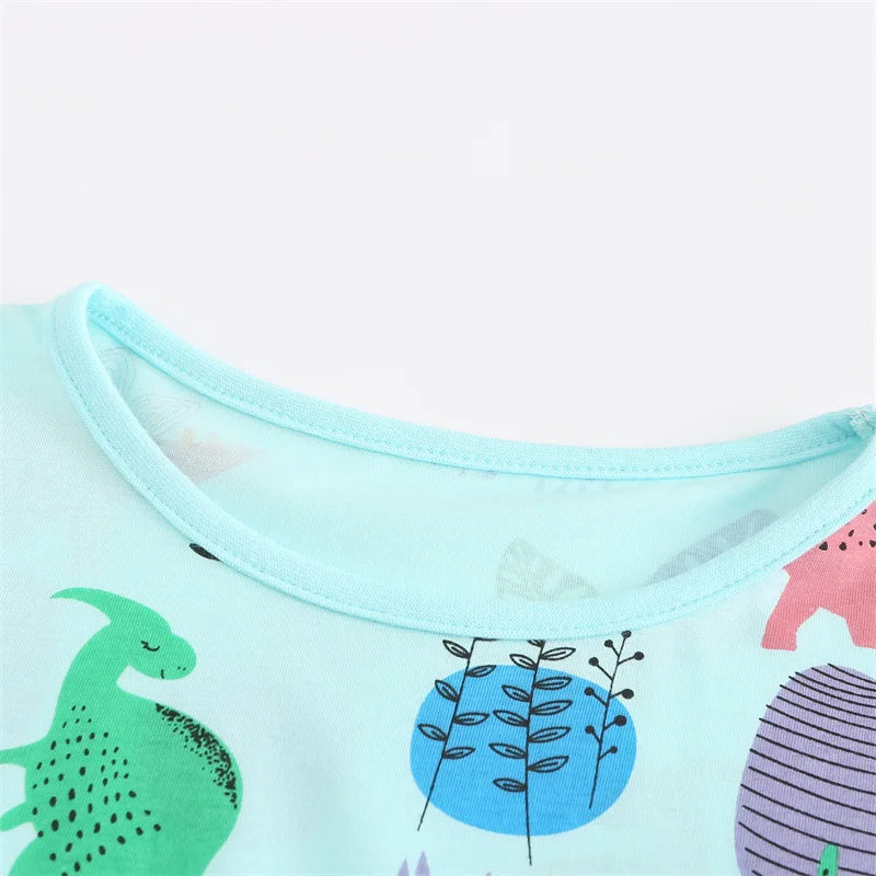 Jumping Meters 2-7T Dinosaurs Girls Dresses With Animals Print Hot Selling Children's Cotton Dinosaur Print Fashion Kid Frock