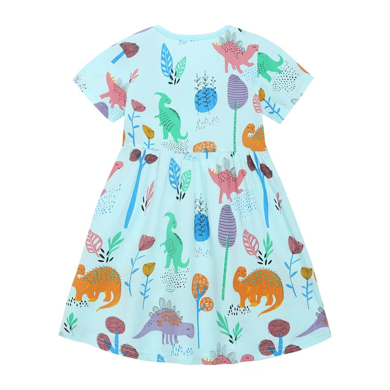 Jumping Meters 2-7T Dinosaurs Girls Dresses With Animals Print Hot Selling Children's Cotton Dinosaur Print Fashion Kid Frock