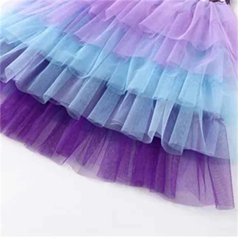 Girls Dress Summer Sleeveless Polyester Tutu Dresses For Girls 3-7 Years Girls Perform Mermaid Dress Knee-Length