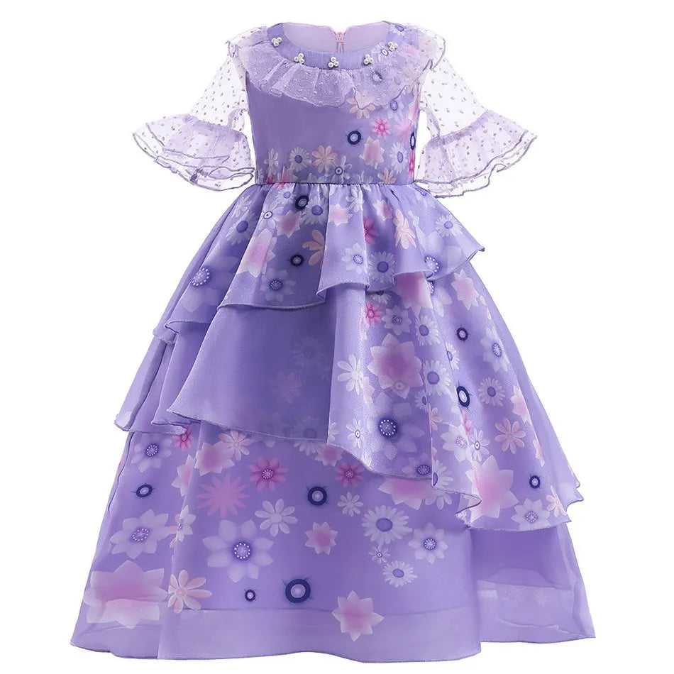 Girls Jasmine Rapunzel Costume Kids Princess Pageant Dress Children Mirabel Isabela Dinner Elsa Cosplay Halloween Clothes 3-10Y