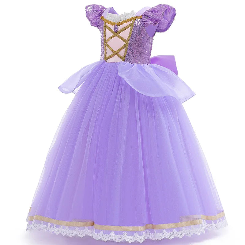 Girls Princess Dress Cinderellas Ball Gown Costume Flying Sleeve Big Bow Blue Purple Dress Fancy Carnival Birthday Party Luxury