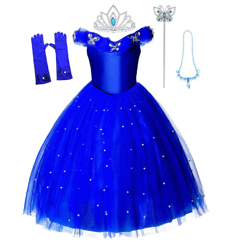 Kid Dressy Cinderella Princess Party Gown Girls Prom Off Shoulder Deluxe Dress Puffy Toddler Christmas Eevent Hallloween Apparel