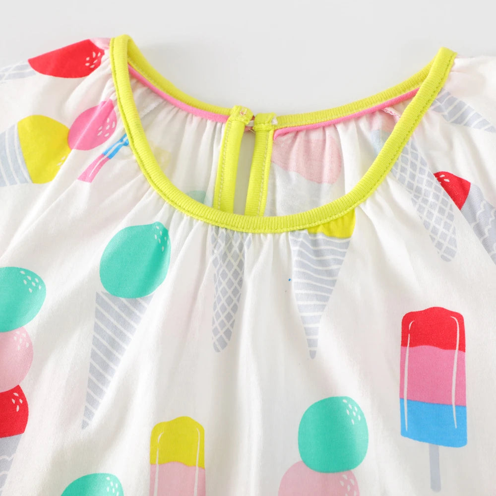 DXTON Girls Summer Holiday Dress Ice Cream Print Kids Sleeveless Dress  A-line Casual Children School Outfits Girls Daily Clothe