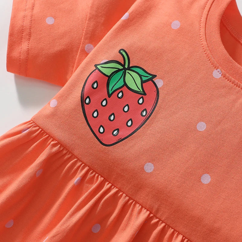 Little maven 2025 New Summer Cartoon Strawberry Dresses Cotton Children's Clothing Casual Vestidos Clothes for Kids 2-7 year