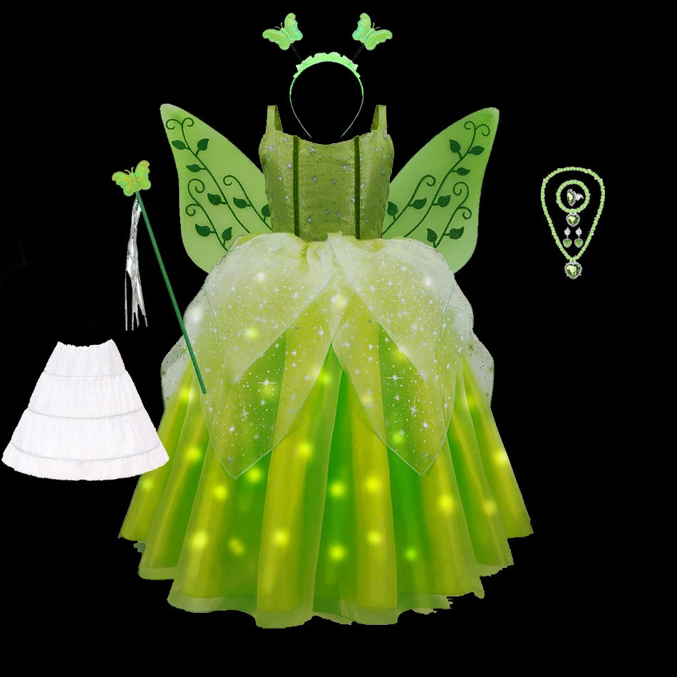 Girls Tinkerbell Fairy Dresses LED Light Up Fairy Princess Costume
