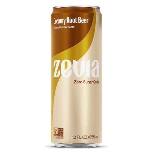 Zevia Zero Sugar Soda, Creamy Root Beer, 12 Ounce Sleek Can