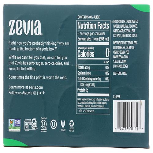Zevia All Natural Diet Soda - Ginger Ale - 12 Oz - 6 Pk