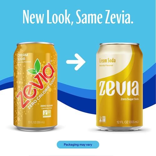 Zevia Zero Sugar Soda, Cream Soda, 12 Ounce Sleek Can