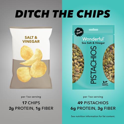 Wonderful Pistachios No Shells, Sea Salt & Vinegar Nuts, 5.5 Ounce Resealable Bag, Protein Snacks, Vegan Snacks, Healthy Snacks For Adults