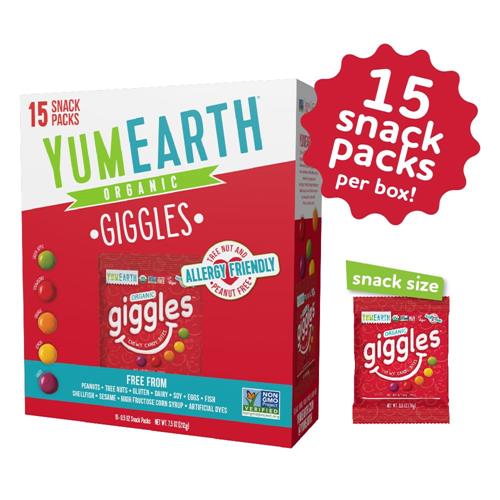 Yumearth Organic Giggles Chewy Candy – Allergy Friendly, No Artificial Dyes, Non Gmo, Gluten Free, Fruit Flavored, Vegan Candy Snacks With No Artificial Flavors, 0.5 Oz (Box Of 15)?