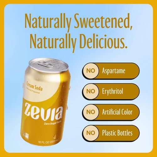 Zevia Zero Sugar Soda, Cream Soda, 12 Ounce Cans (Pack Of 12)