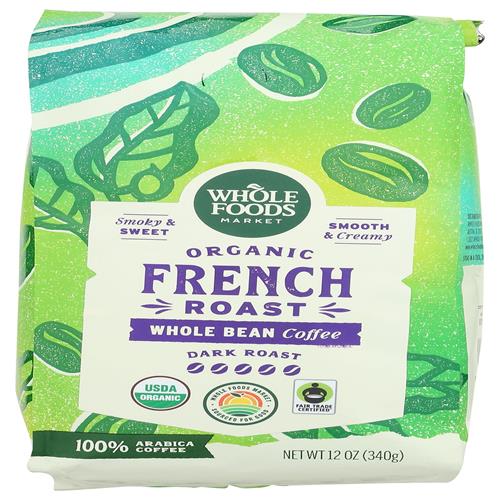 Whole Foods Market, Organic Whole Bean Coffee Dark French Roast, 12 Ounce