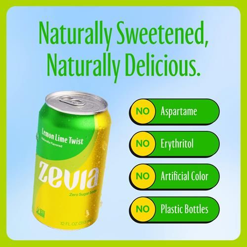 Zevia Zero Calorie Soda, Lemon Lime Twist, 12 Ounce Cans (Pack Of 6)
