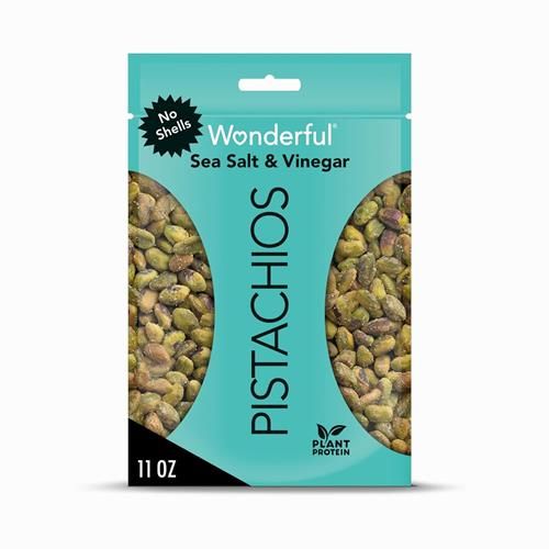 Wonderful Pistachios No Shells, Sea Salt & Vinegar Flavored Nuts, 11 Ounce Resealable Bag, Protein Snacks, Gluten Free, Salty Snacks