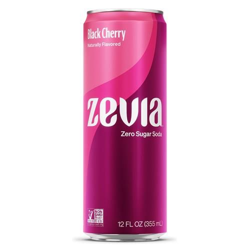 Zevia Zero Sugar Soda, Black Cherry, 12 Ounce Sleek Can