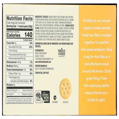 Whole Foods Market, Organic Mini Cheese Sandwich Crackers 8 Count, 1 Oz