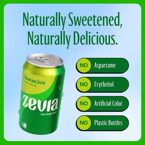 Zevia Zero Calorie Soda, Mountain Zevia, 12 Ounce Cans (Pack Of 6)