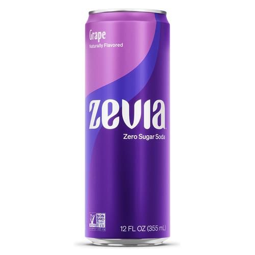 Zevia Zero Sugar Soda, Grape, 12 Ounce Sleek Can