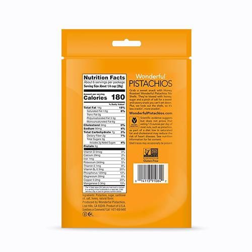 Wonderful Pistachios No Shells, Honey Roasted Nuts, 5.5 Ounce Resealable Bag, Protein Snacks, Gluten Free, Healthy Sweet Snacks