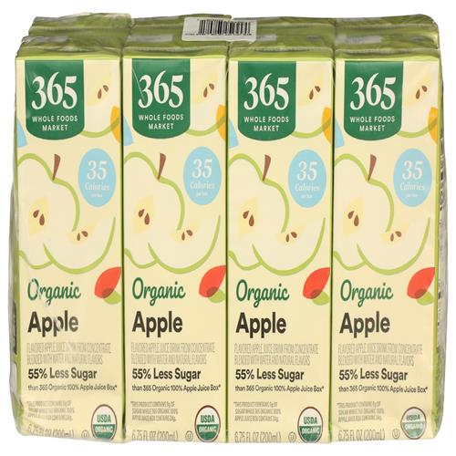 Whole Foods Market, Organic Reduced-Sugar Apple Juice Boxes, 6.75 Fl Oz (Pack Of 8)