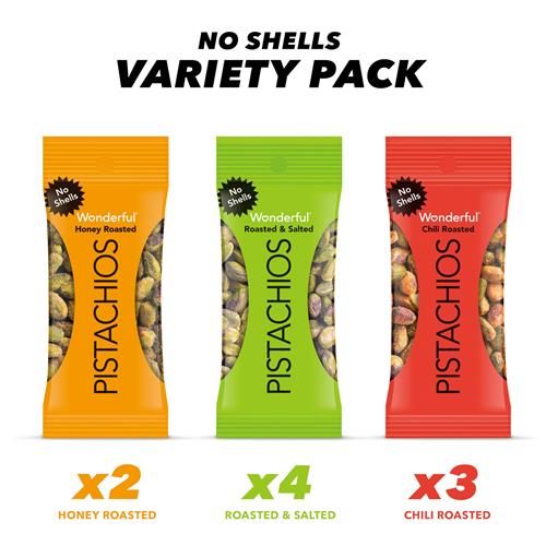 Wonderful Pistachios No Shells, 3 Flavors Mixed Variety Pack Of 9 (0.75 Ounce), Roasted & Salted Nuts (4), Chili Roasted (3), Honey Roasted (2), Protein Snacks, Gluten Free, Pantry Staples, Healt