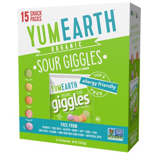 Yumearth Organic Sour Giggles Chewy Candy – Allergy Friendly, No Artificial Dyes, Non Gmo, Gluten Free, Sour Fruit Flavored, Vegan Candy Snacks With No Artificial Flavors, 0.5 Ounce (Box Of 15)?