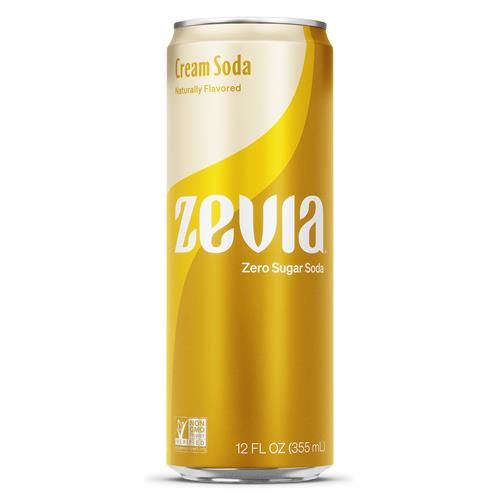 Zevia Zero Sugar Soda, Cream Soda, 12 Ounce Sleek Can