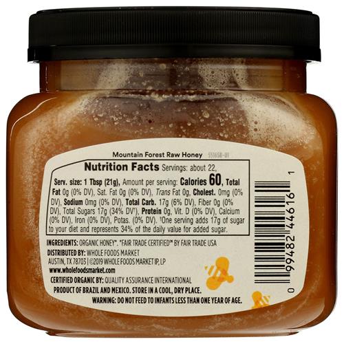 Whole Foods Market, Organic Raw Mountain Forest Honey, 16 Ounce