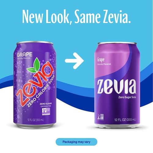 Zevia Zero Sugar Soda, Grape, 12 Ounce Sleek Can