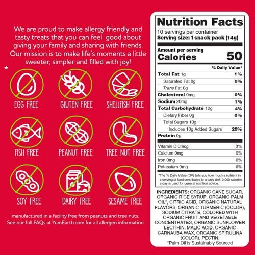 Yumearth Organic Giggles Chewy Candy - Allergy Friendly (Top 9 Free), No Artificial Dyes Or Flavors, Non Gmo, Gluten Free, Vegan - Individually Wrapped Fruity Snack Packs - 0.5 Ounce (Pack Of 10)