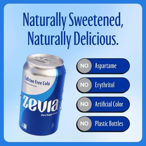 Zevia Zero Calorie Soda, Caffeine Free Cola, 12 Fl Oz Cans (Pack Of 6)