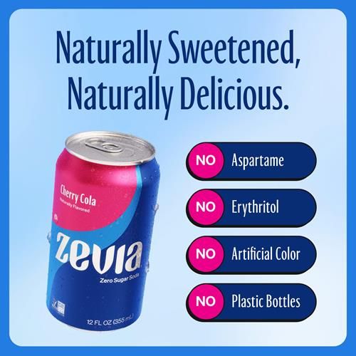 Zevia Zero Sugar Soda, Cherry Cola, 12 Ounce Cans (Pack Of 12)