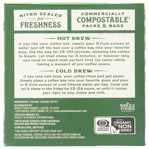 Whole Foods Market, Organic Steeped Coffee, Medium Roast, 10 Count, 4.2 Ounce